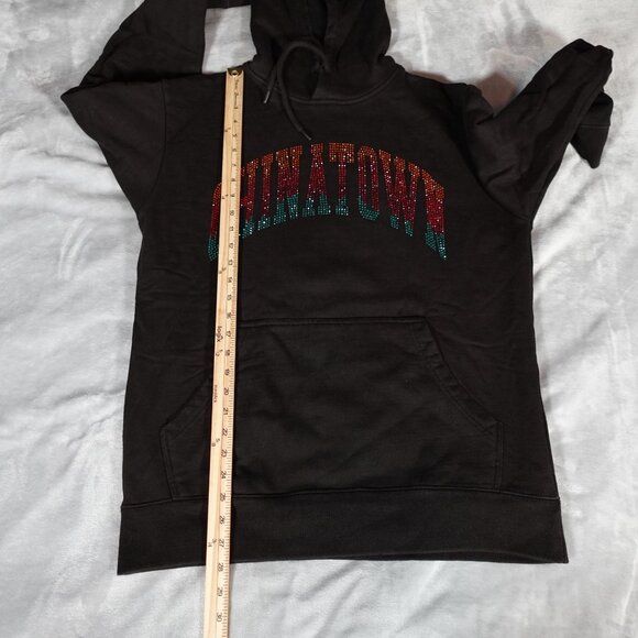 Chinatown Market Rhinestone Hoodie Mens Large Spellout Washed Black - Picture 9 of 10